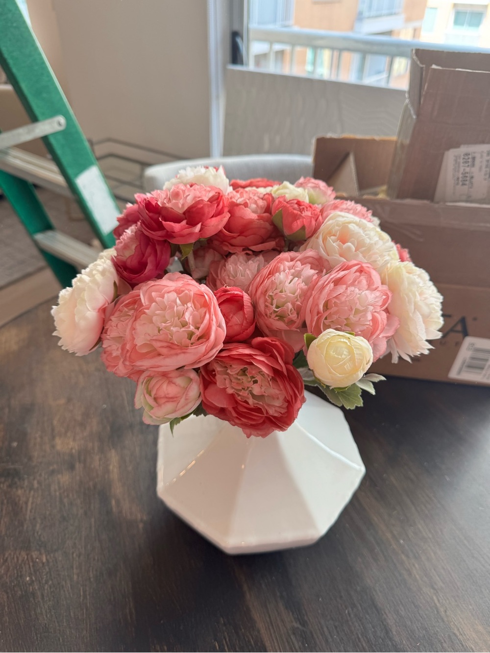 Artificial Peony Bouquet, Multi-Pink and Hot Pink Real Looking Flowers MSRP $75